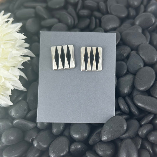 Navajo Sterling Silver Art Deco Stud Earrings - Leander Tahe - Turquoise Sunset!