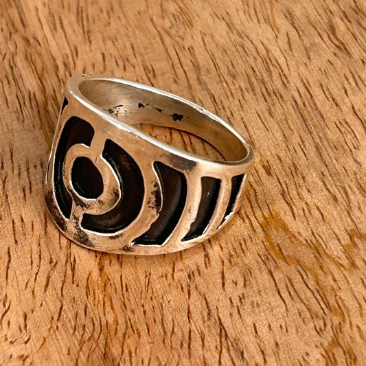 Navajo Sterling Silver & Black Stamped Design Ring 8 3/4 - Rings - Stamped - Turquoise Sunset!