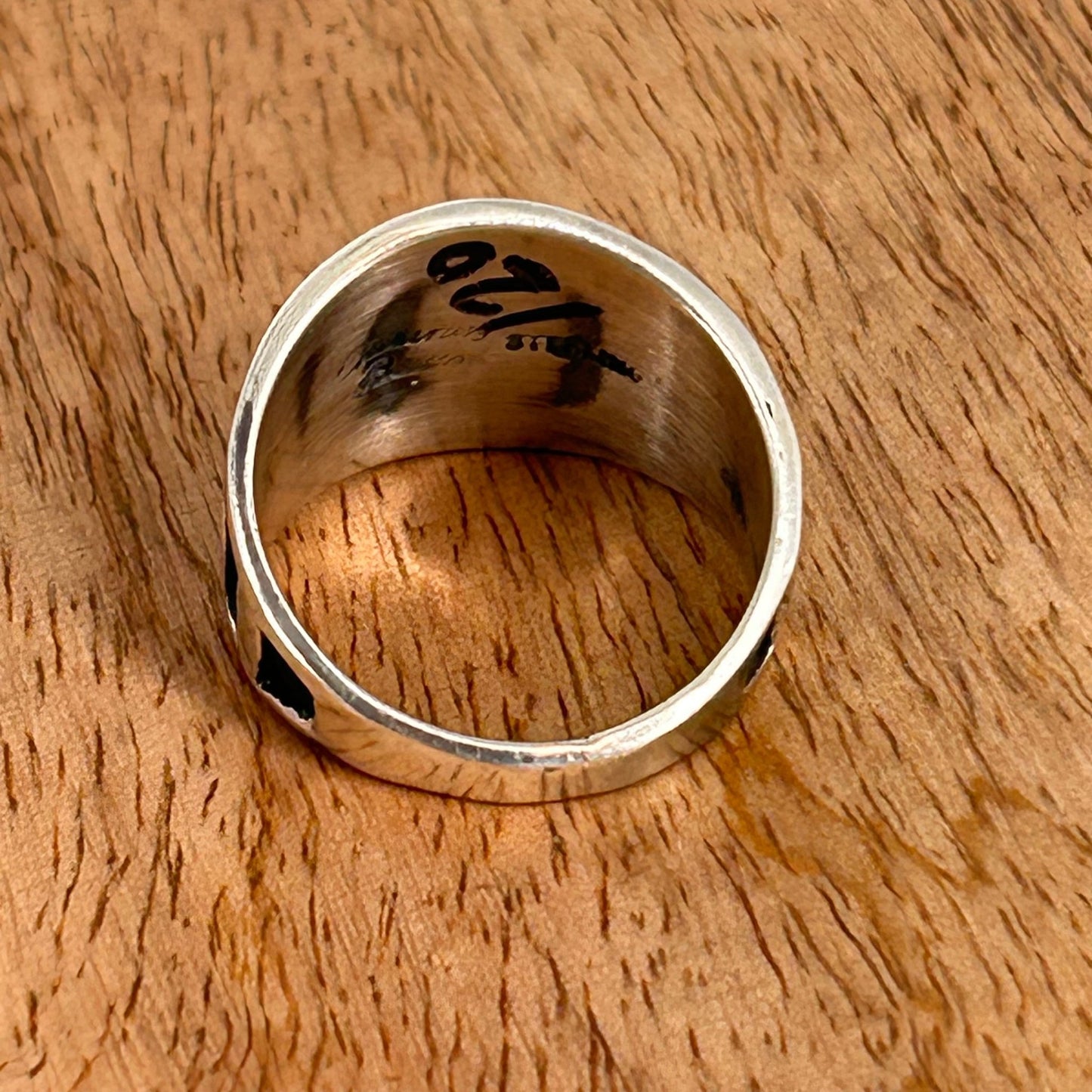 Navajo Sterling Silver & Black Stamped Design Ring 8 3/4 - Rings - Stamped - Turquoise Sunset!