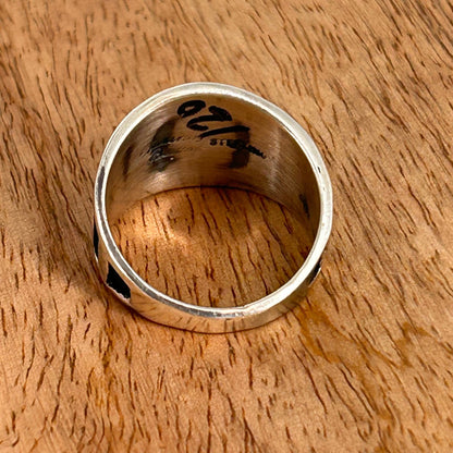 Navajo Sterling Silver & Black Stamped Design Ring 8 3/4 - Stamped - Turquoise Sunset!