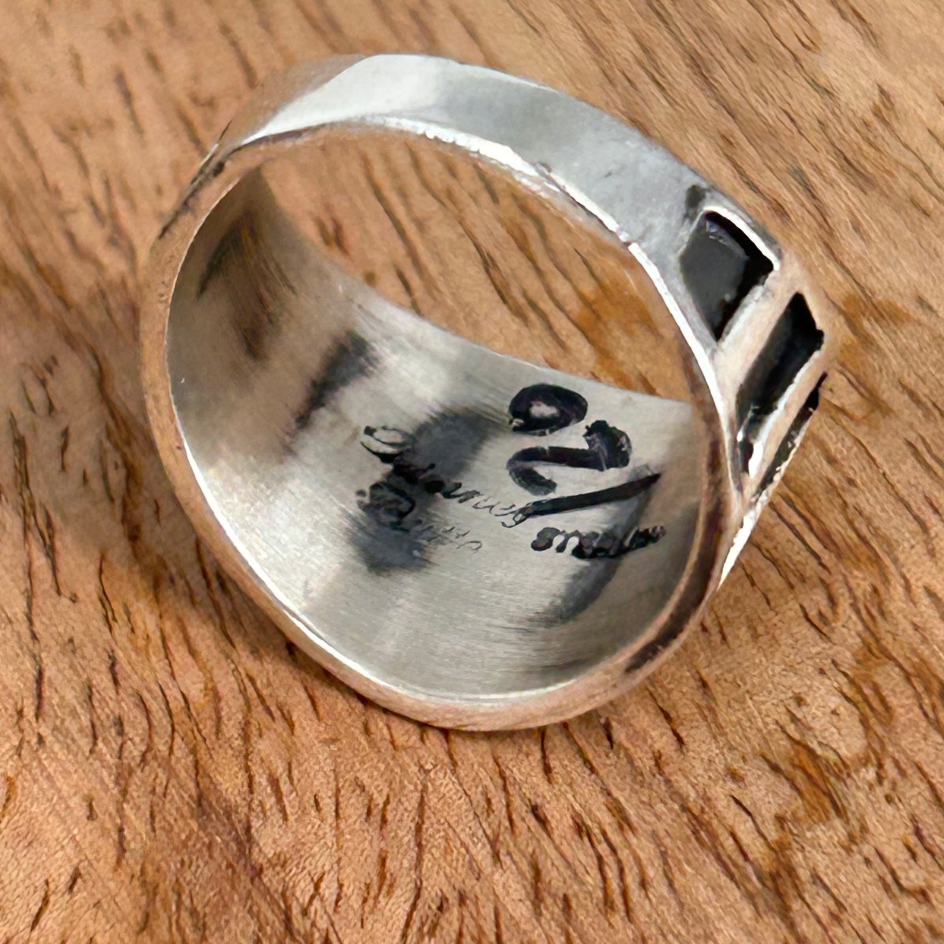Navajo Sterling Silver & Black Stamped Design Ring 8 3/4 - Rings - Stamped - Turquoise Sunset!