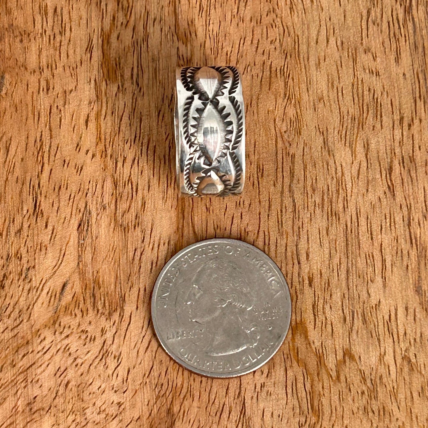 Navajo Sterling Silver & Black Stamped Design Ring 8.5 - Rings - Stamped - Turquoise Sunset!