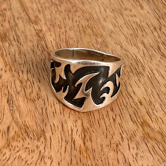 Navajo Sterling Silver & Black Stamped Design Ring 9 1/2 - Rings - Stamped - Turquoise Sunset!