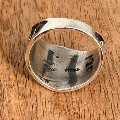 Navajo Sterling Silver & Black Stamped Design Ring 9 1/2 - Stamped - Turquoise Sunset!