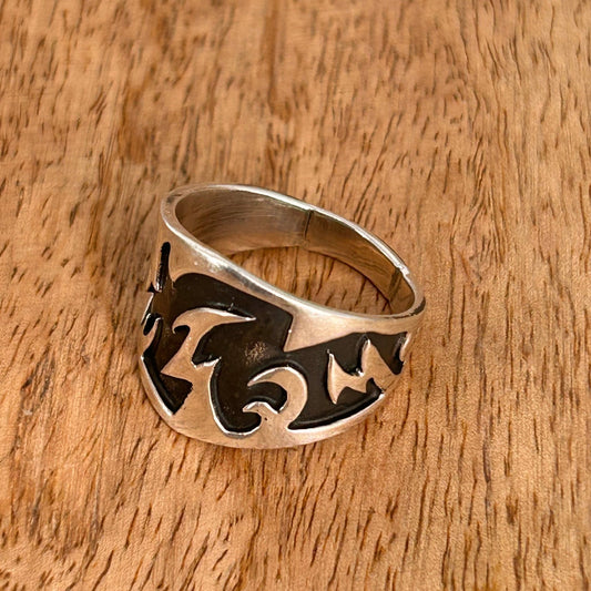 Navajo Sterling Silver & Black Stamped Design Ring 9 1/2 - Rings - Stamped - Turquoise Sunset!