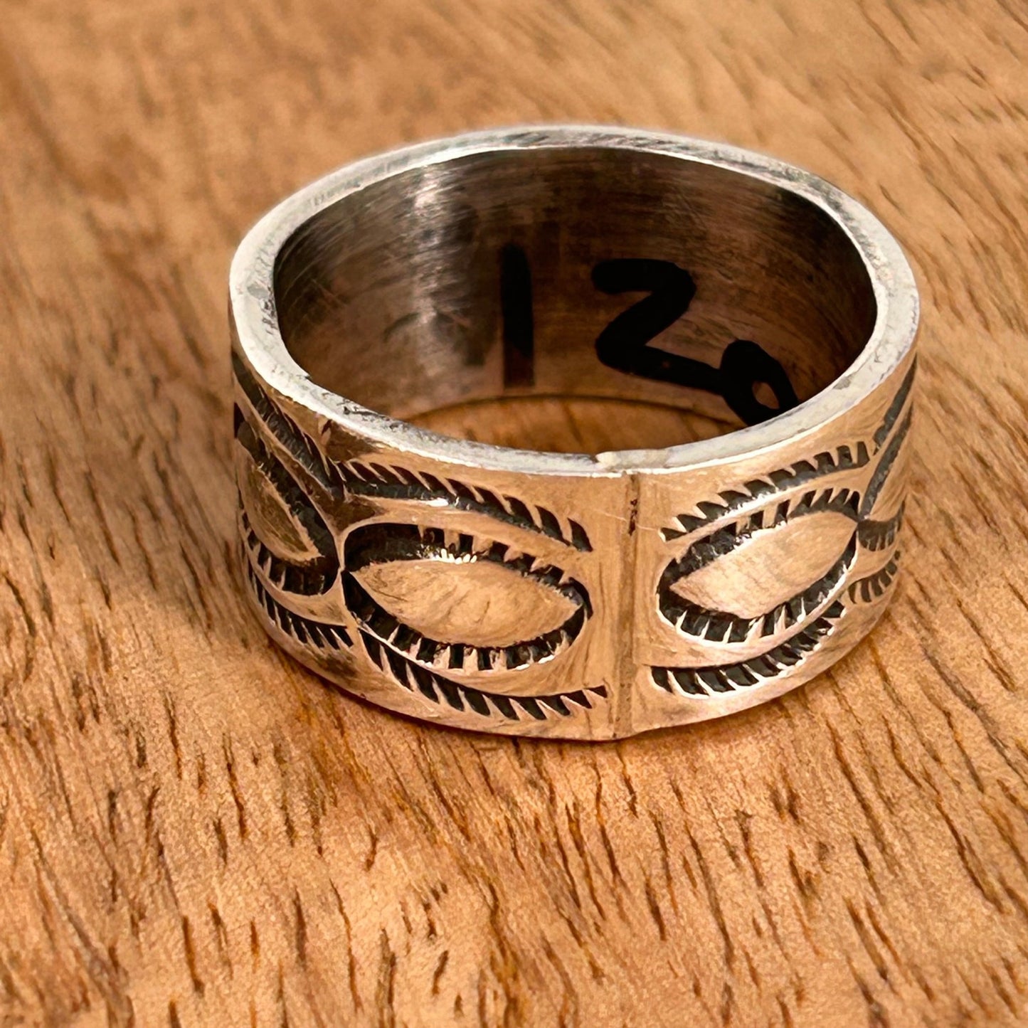 Navajo Sterling Silver & Black Stamped Design Ring 9 - Stamped - Turquoise Sunset!