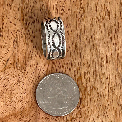 Navajo Sterling Silver & Black Stamped Design Ring 9 - Stamped - Turquoise Sunset!