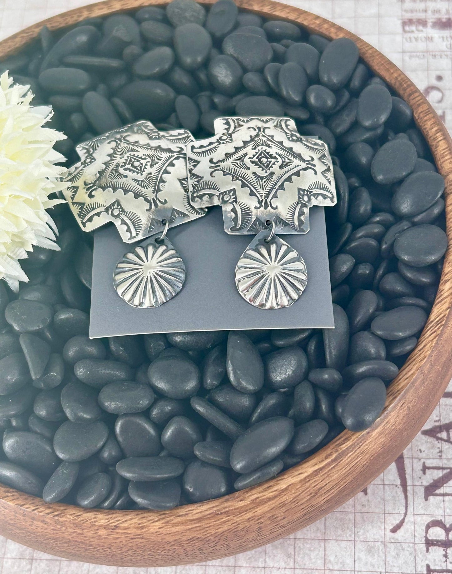 Navajo Sterling Silver Stamped Dangle Earrings - Vince Platero - Turquoise Sunset!