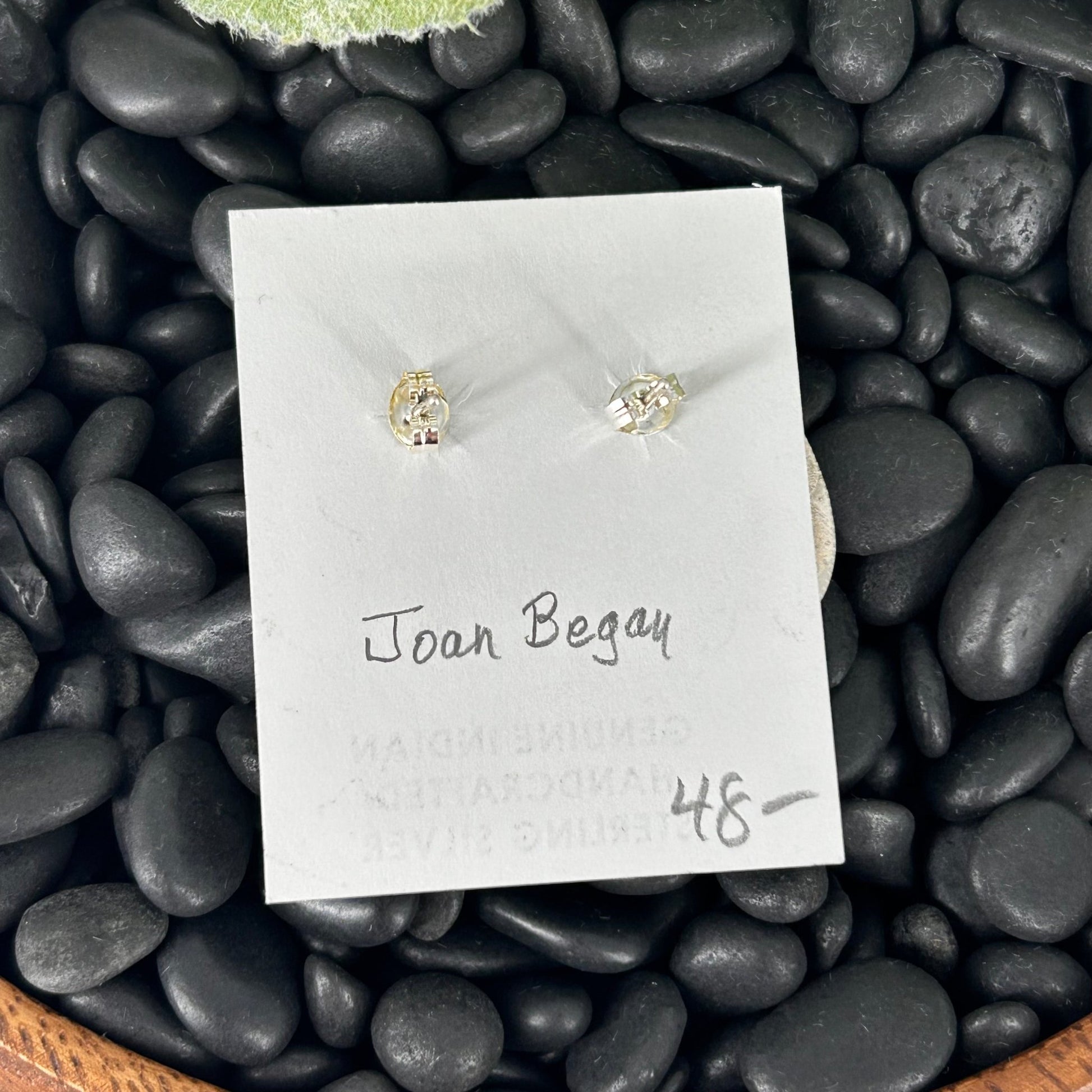 Navajo Sterling Silver Stamped Turtle Shell Design Earrings - Earrings - Joan Begay - Turquoise Sunset!