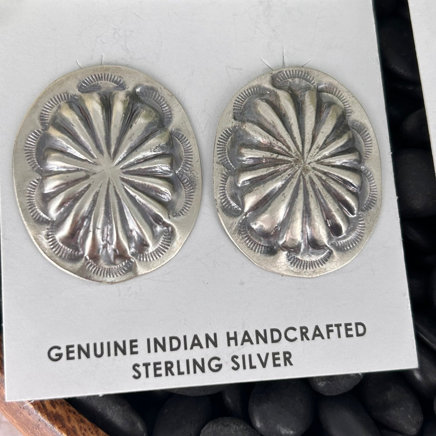 Navajo Sterling Silver Stamped Turtle Shell Design Earrings - Joan Begay - Turquoise Sunset!