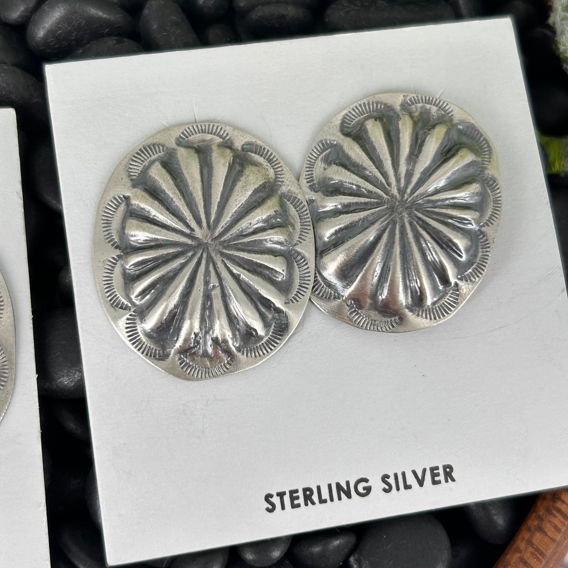 Navajo Sterling Silver Stamped Turtle Shell Design Earrings - Joan Begay - Turquoise Sunset!
