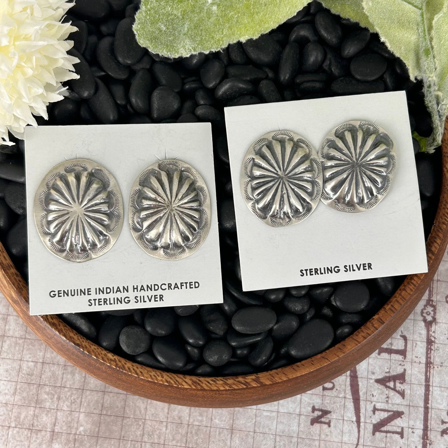Navajo Sterling Silver Stamped Turtle Shell Design Earrings - Joan Begay - Turquoise Sunset!
