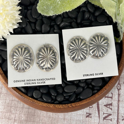 Navajo Sterling Silver Stamped Turtle Shell Design Earrings - Joan Begay - Turquoise Sunset!