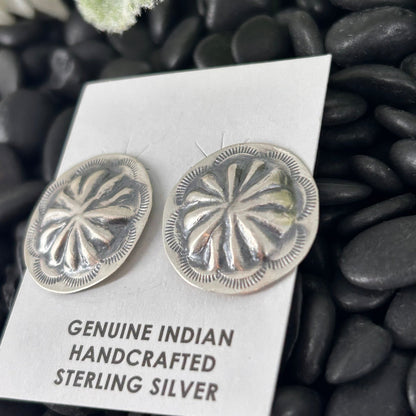 Navajo Sterling Silver Stamped Turtle Shell Design Earrings - Joan Begay - Turquoise Sunset!