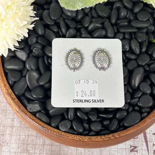 Sterling Silver Stamped Turtle Shell Design Earrings - Earrings - Stamped - Turquoise Sunset!