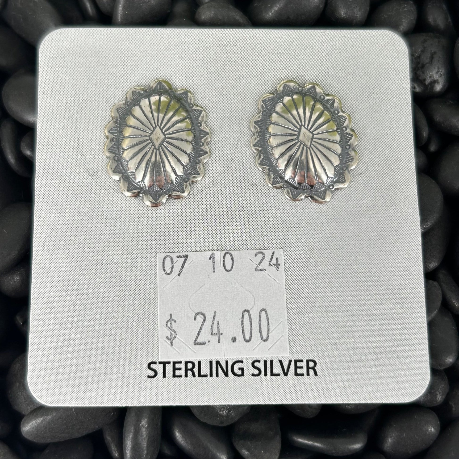 Sterling Silver Stamped Turtle Shell Design Earrings - Stamped - Turquoise Sunset!