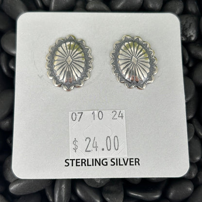 Sterling Silver Stamped Turtle Shell Design Earrings - Stamped - Turquoise Sunset!