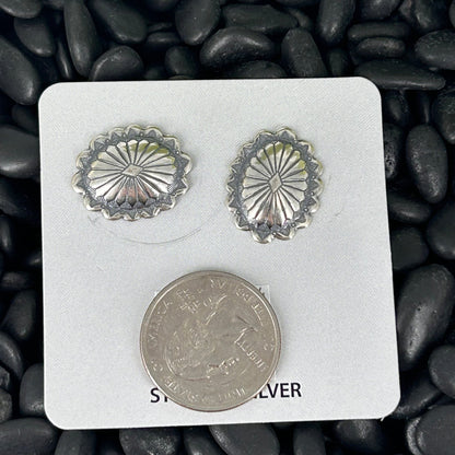 Sterling Silver Stamped Turtle Shell Design Earrings - Stamped - Turquoise Sunset!