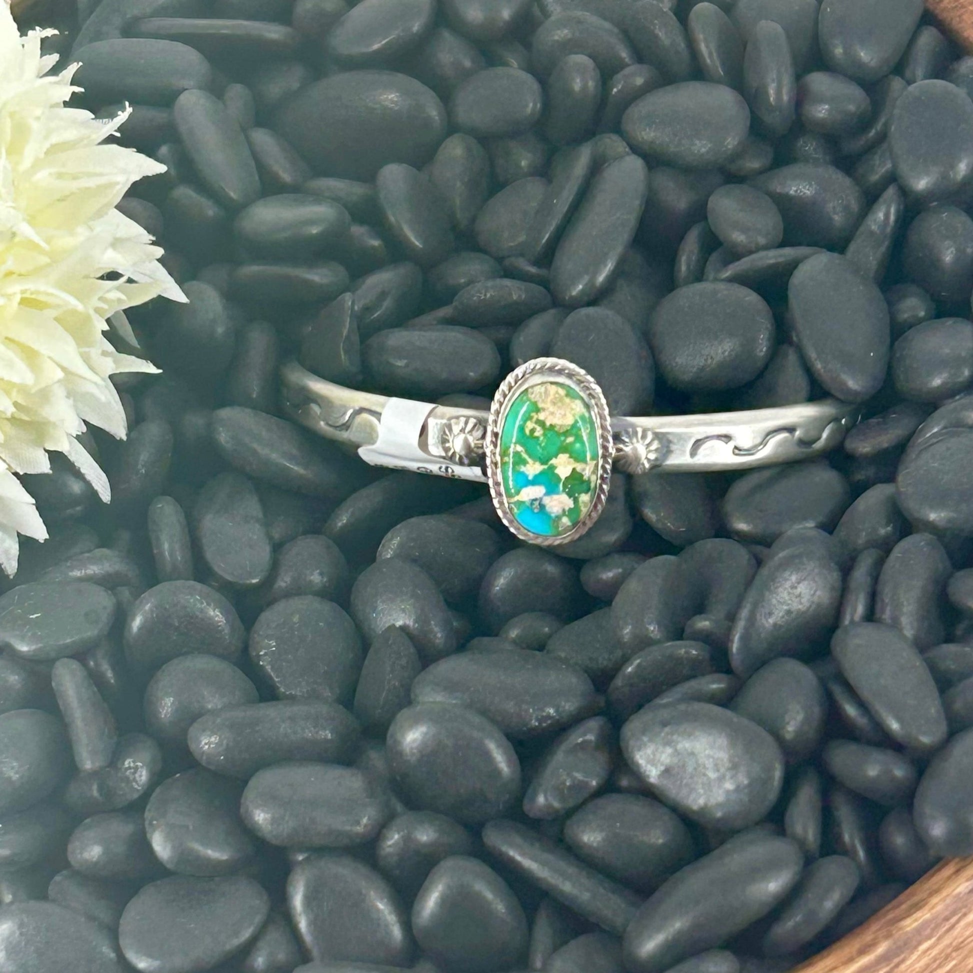 Navajo Sterling Sonoran Gold Turquoise Cuff Bracelet - Samuel Yellowhorse - Turquoise Sunset!
