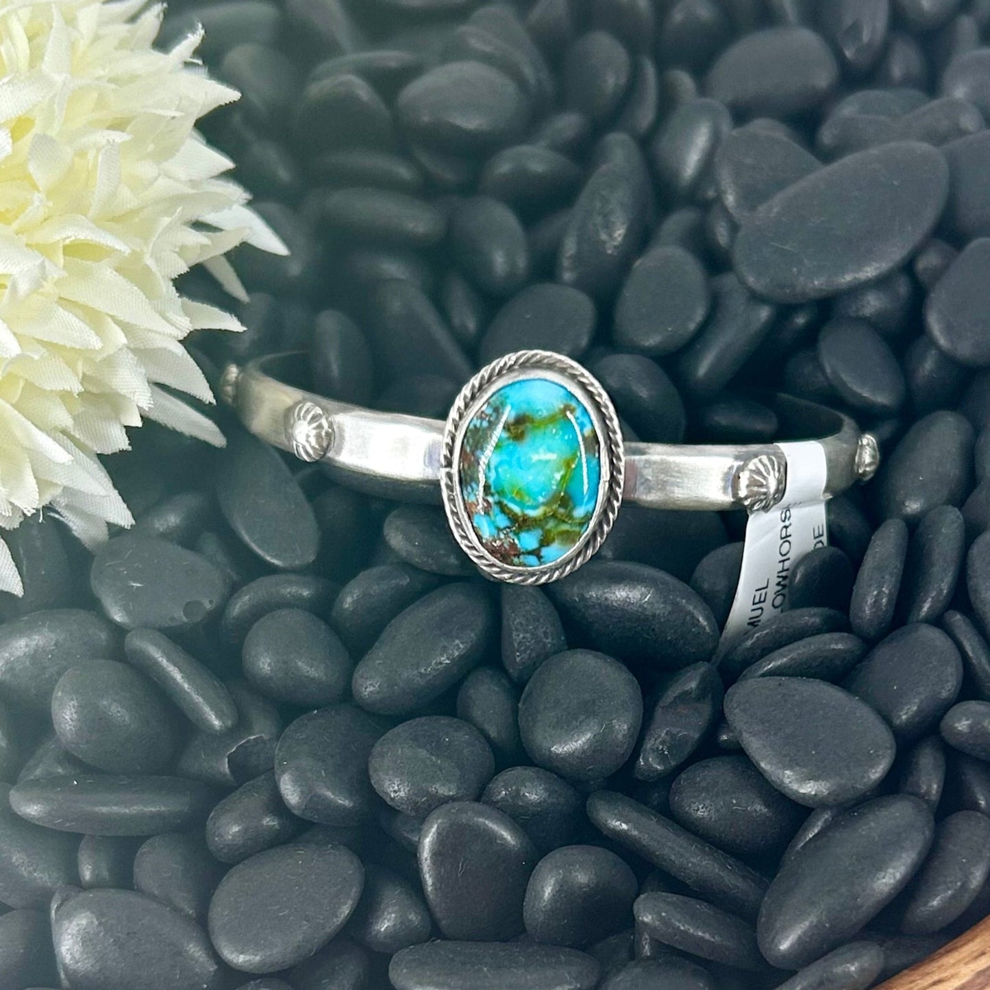 Navajo Sterling Sonoran Gold Turquoise Cuff Bracelet - Samuel Yellowhorse - Turquoise Sunset!