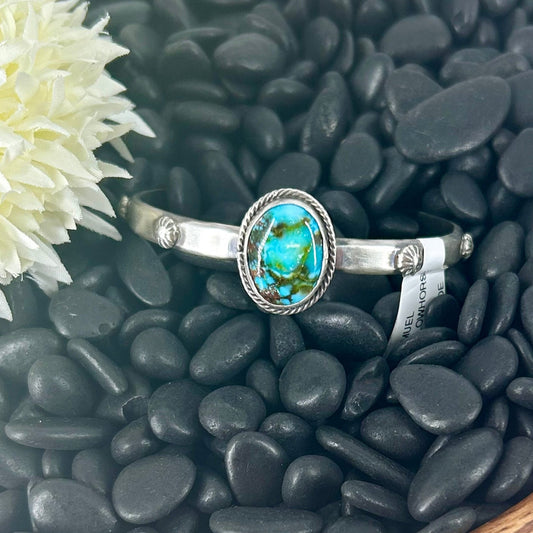 Navajo Sterling Sonoran Gold Turquoise Cuff Bracelet - Samuel Yellowhorse - Turquoise Sunset!