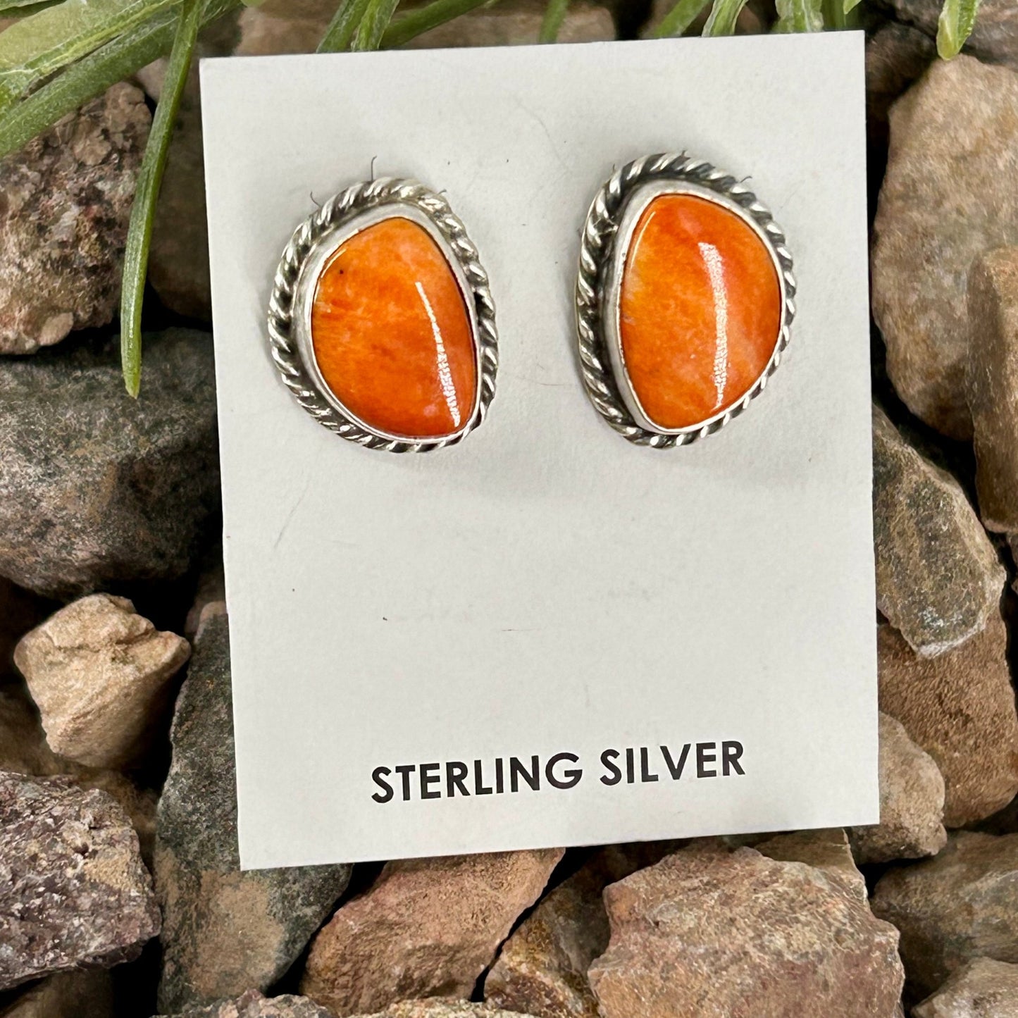 Navajo Sterling Spiny Braided Oval Earrings - Earrings - Elouise Kee - Turquoise Sunset!