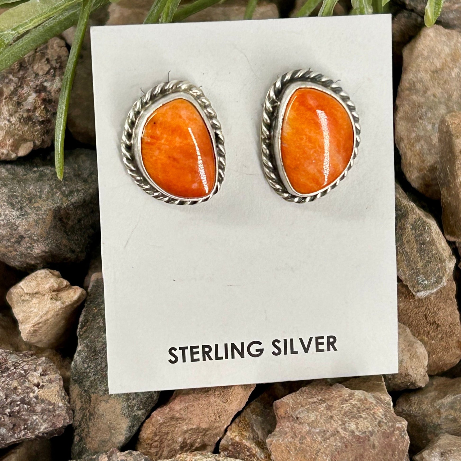 Navajo Sterling Spiny Braided Oval Earrings - Earrings - Elouise Kee - Turquoise Sunset!