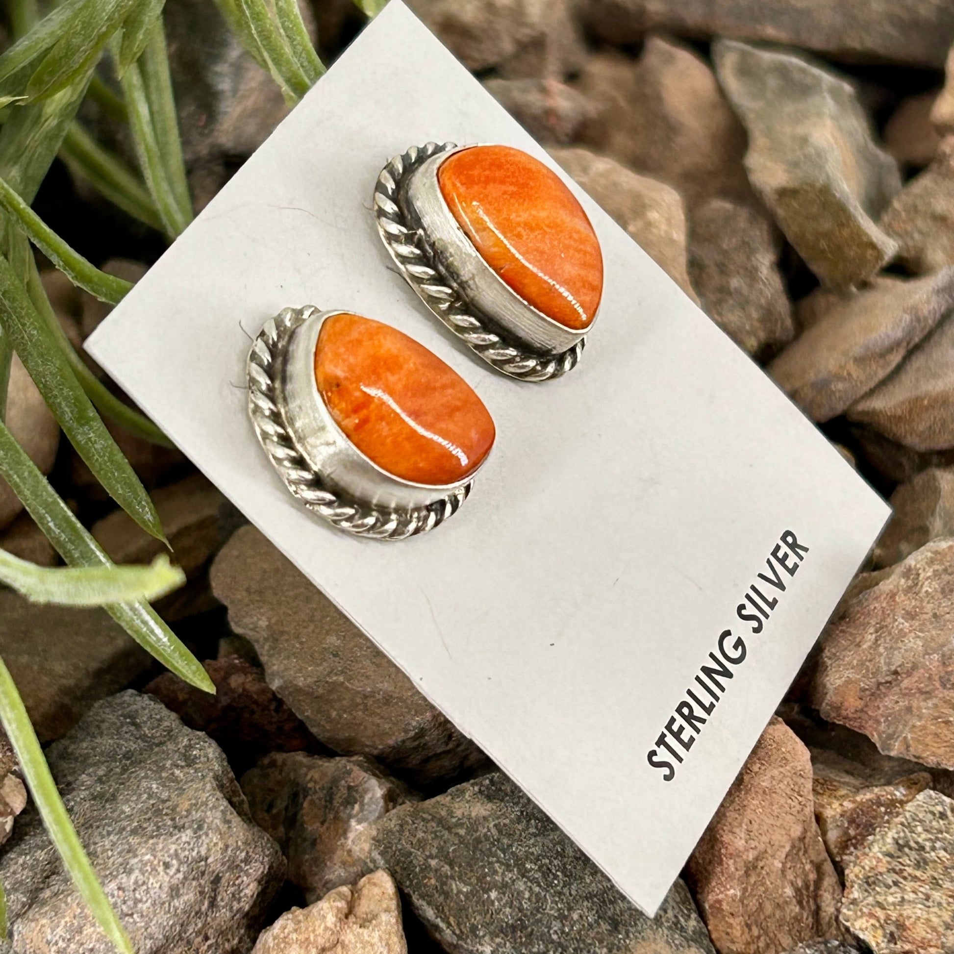 Navajo Sterling Spiny Braided Oval Earrings - Earrings - Elouise Kee - Turquoise Sunset!