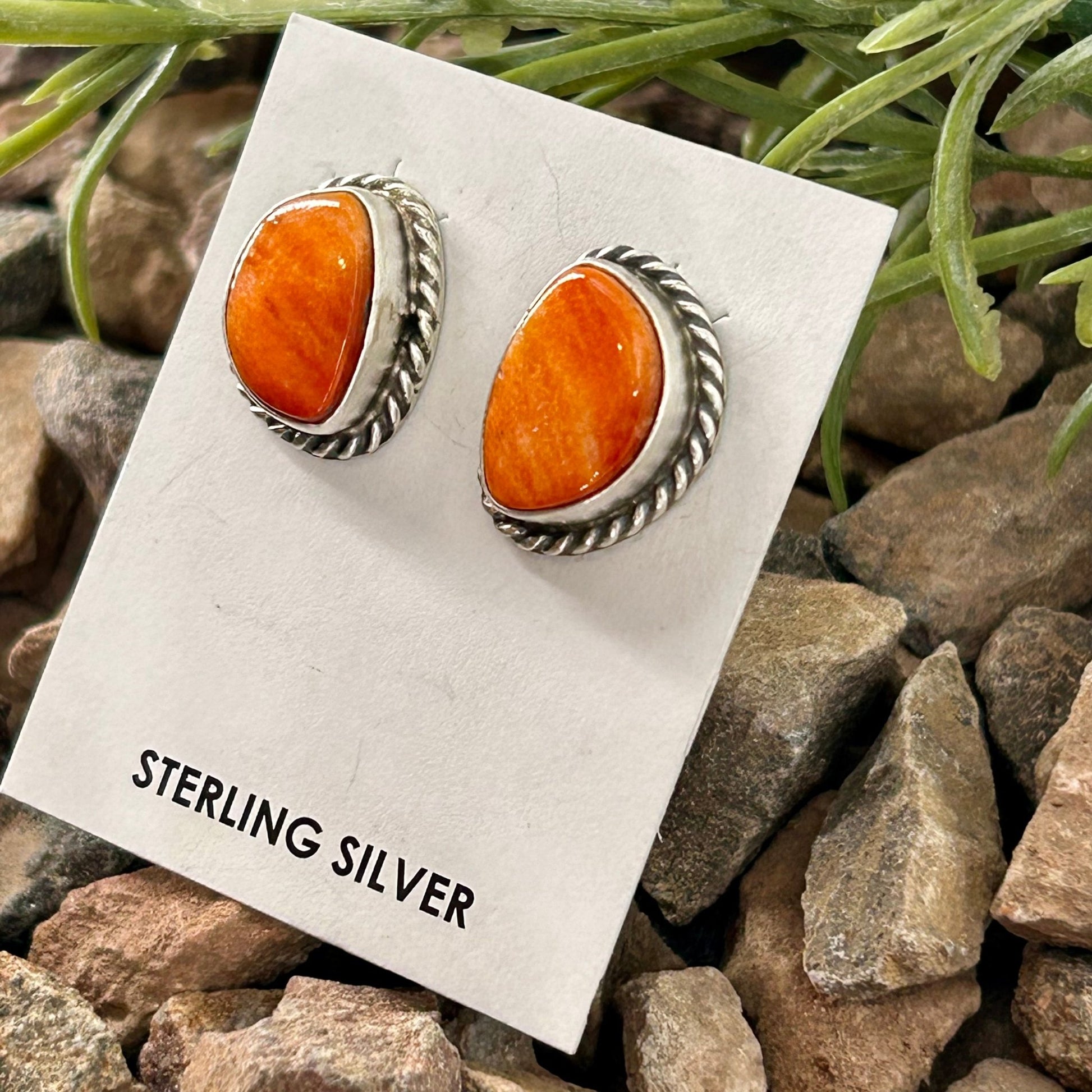Navajo Sterling Spiny Braided Oval Earrings - Earrings - Elouise Kee - Turquoise Sunset!