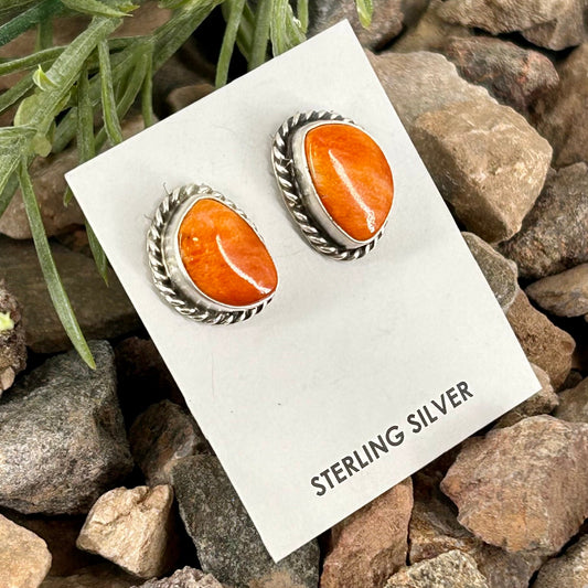 Navajo Sterling Spiny Braided Oval Earrings - Earrings - Elouise Kee - Turquoise Sunset!