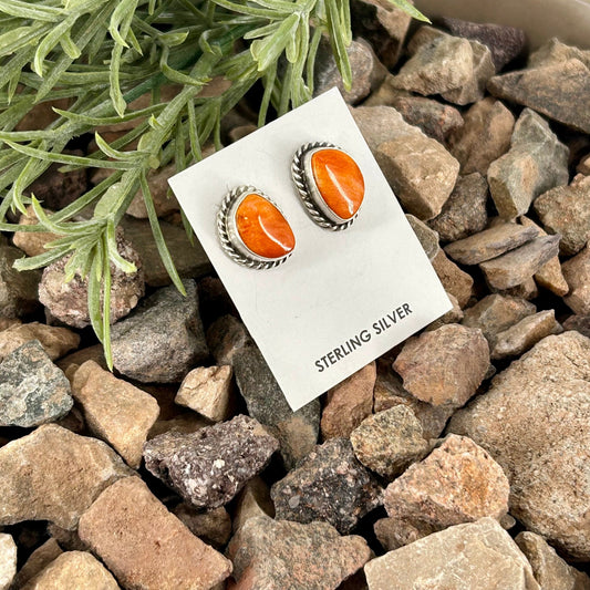 Navajo Sterling Spiny Braided Oval Earrings - Earrings - Elouise Kee - Turquoise Sunset!