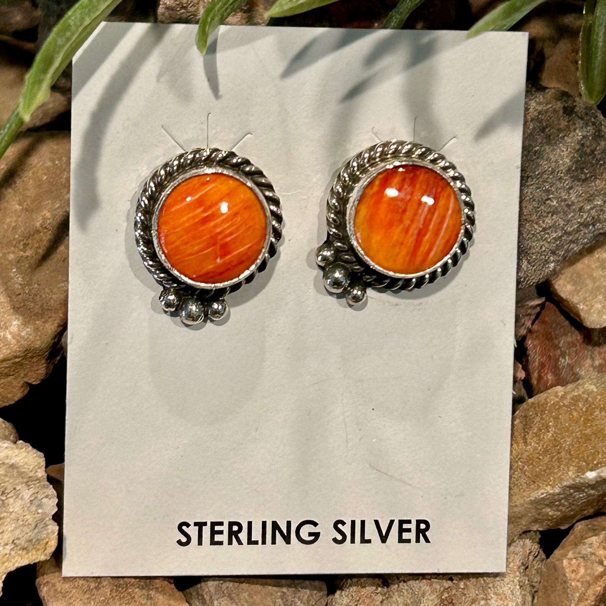 Navajo Sterling Spiny Braided Round Earrings - Earrings - Theresa Smith - Turquoise Sunset!