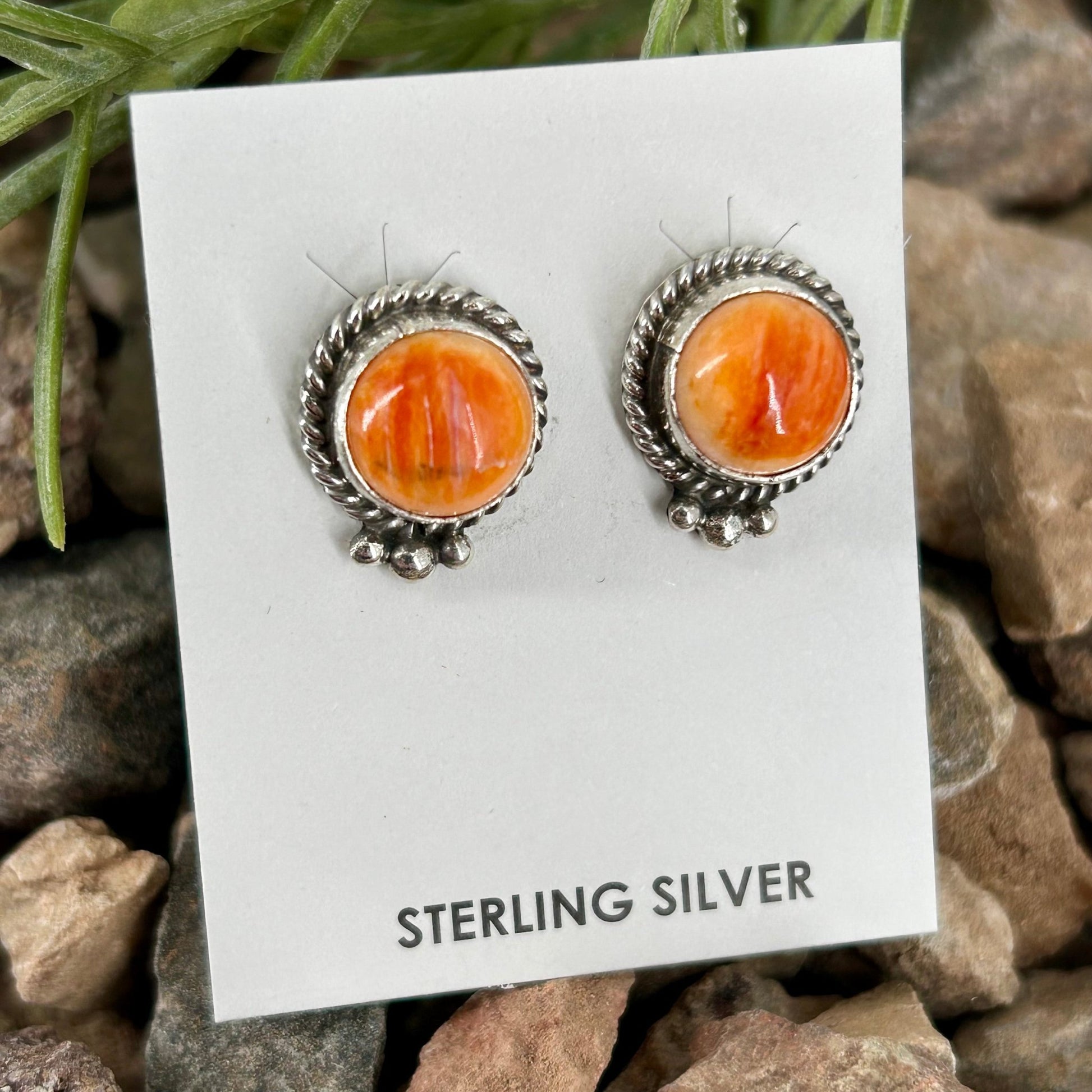 Navajo Sterling Spiny Braided Round Earrings - Earrings - Theresa Smith - Turquoise Sunset!