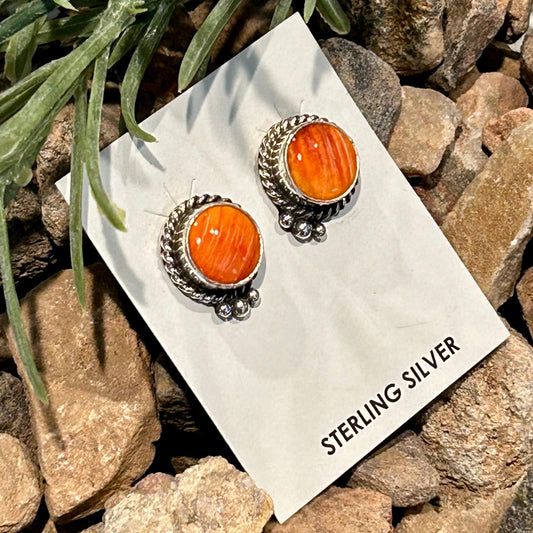 Navajo Sterling Spiny Braided Round Earrings - Earrings - Theresa Smith - Turquoise Sunset!