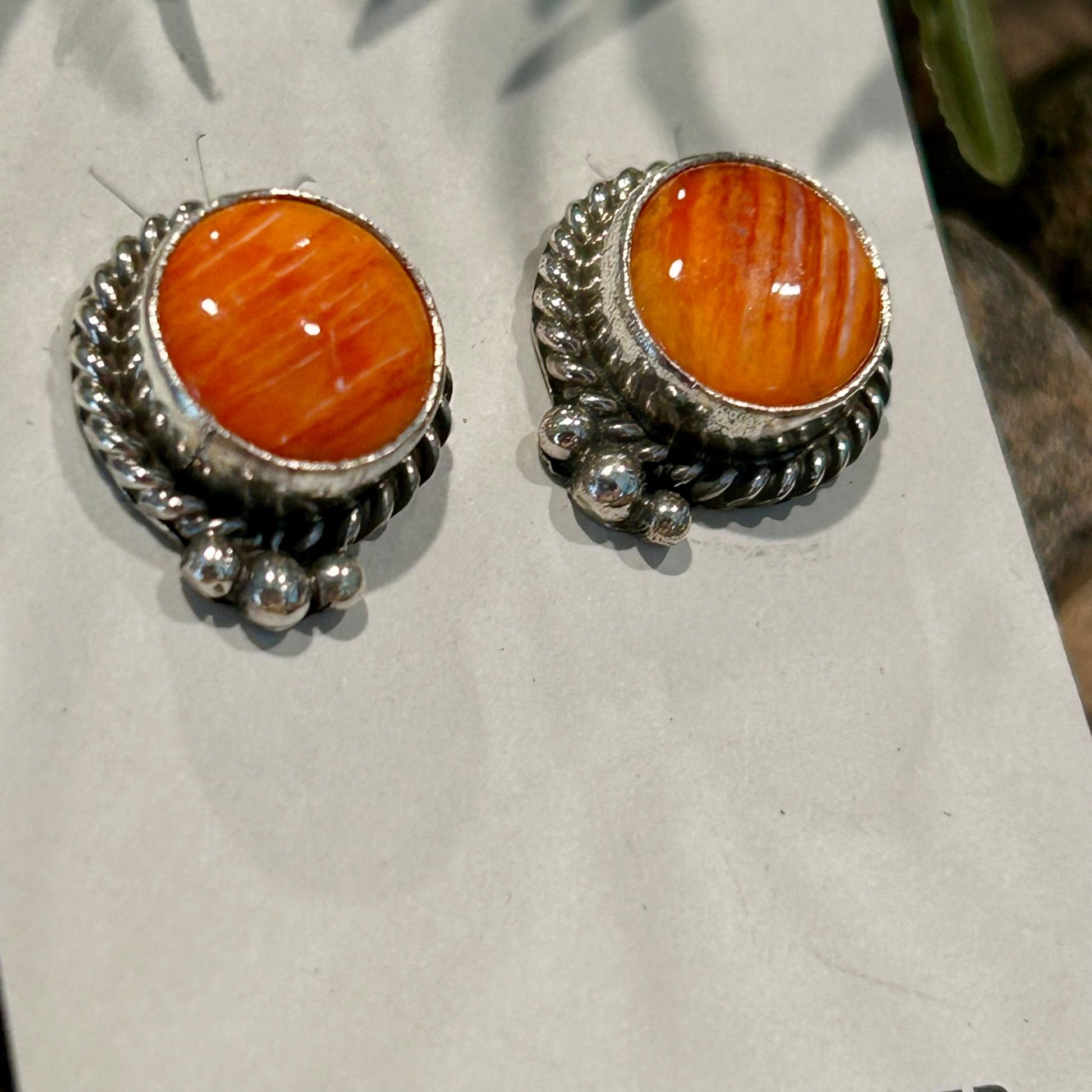 Navajo Sterling Spiny Braided Round Earrings - Earrings - Theresa Smith - Turquoise Sunset!
