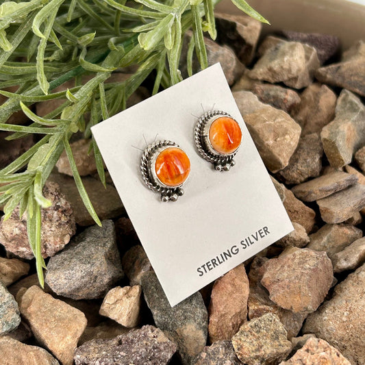 Navajo Sterling Spiny Braided Round Earrings - Earrings - Theresa Smith - Turquoise Sunset!