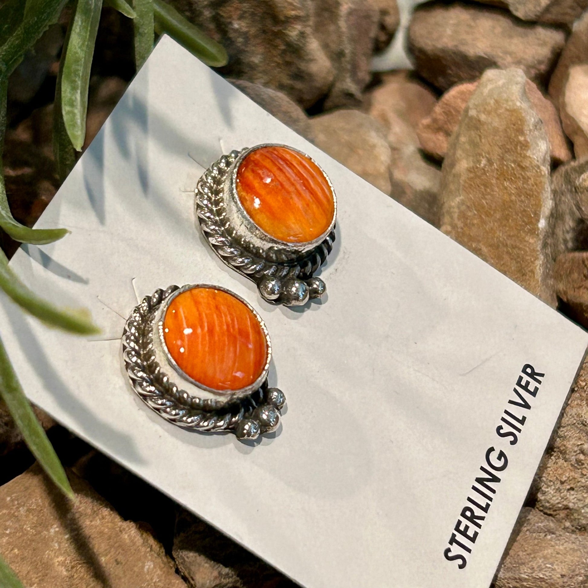 Navajo Sterling Spiny Braided Round Earrings - Earrings - Theresa Smith - Turquoise Sunset!