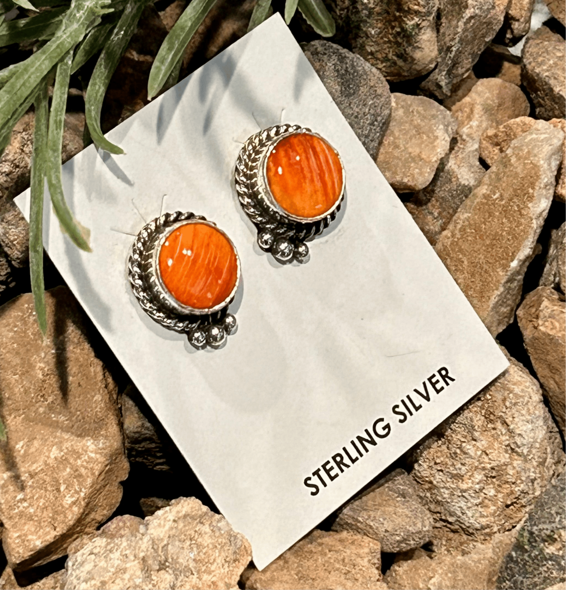 Navajo Sterling Spiny Braided Round Earrings - Earrings - Theresa Smith - Turquoise Sunset!