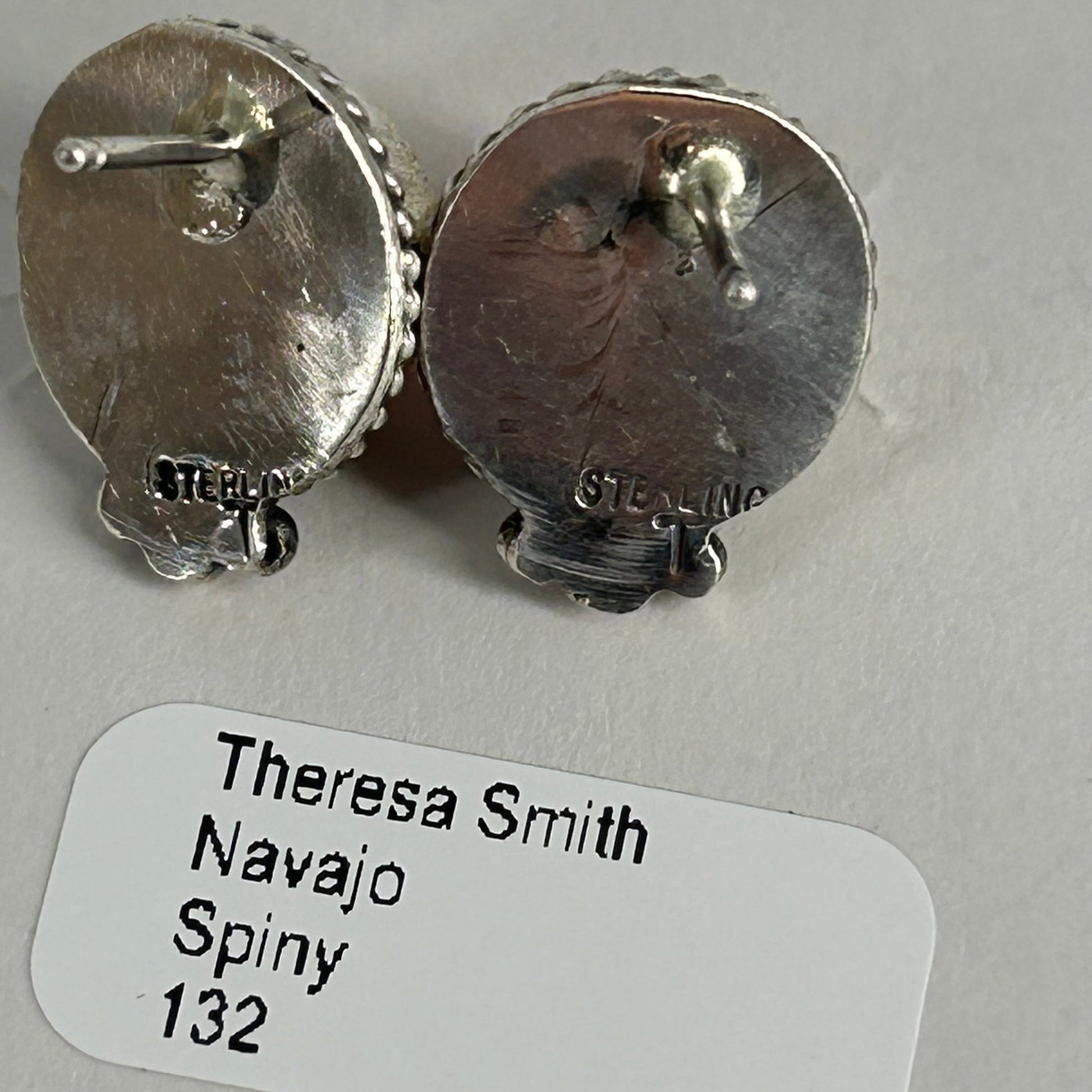 Navajo Sterling Spiny Braided Round Earrings - Earrings - Theresa Smith - Turquoise Sunset!