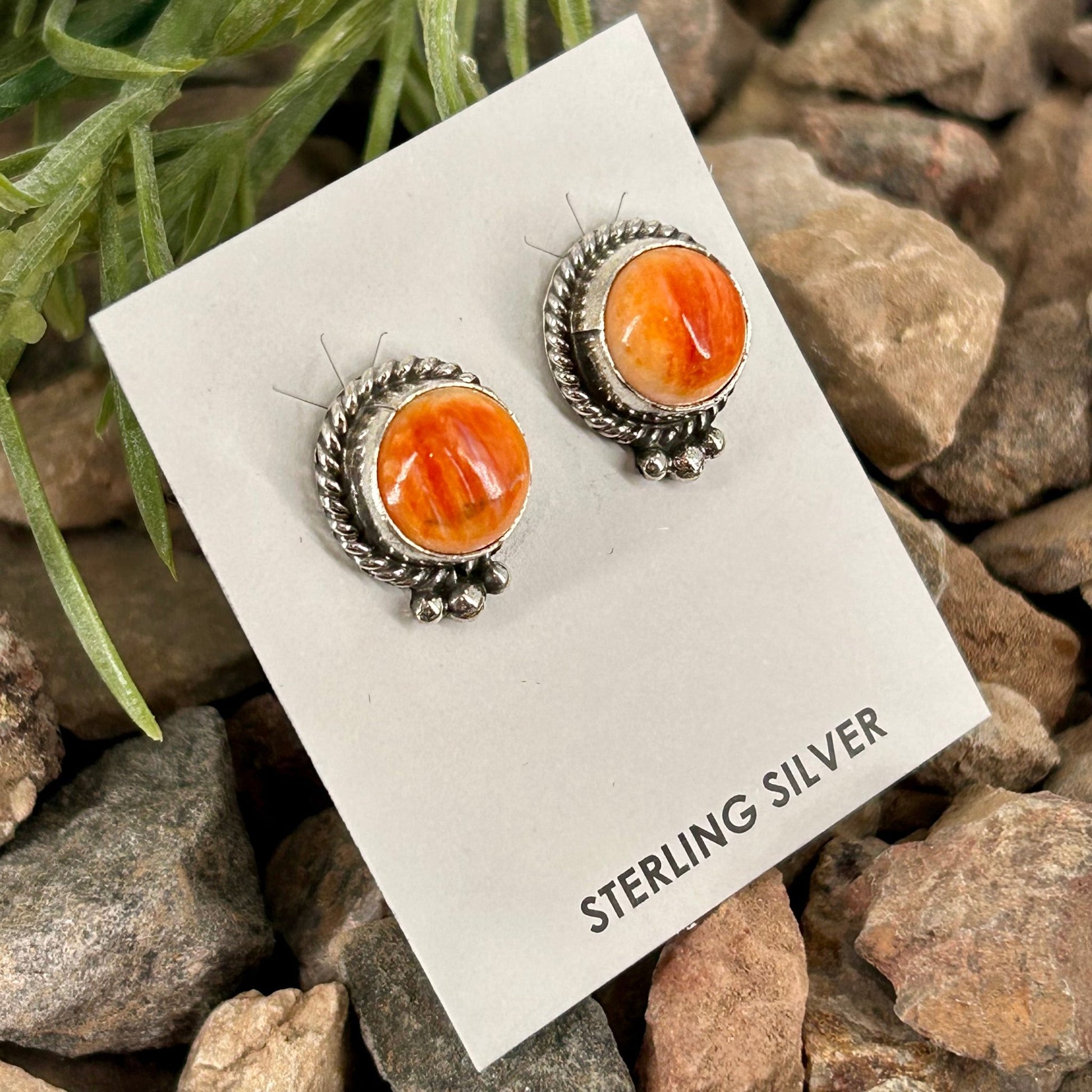 Navajo Sterling Spiny Braided Round Earrings - Earrings - Theresa Smith - Turquoise Sunset!