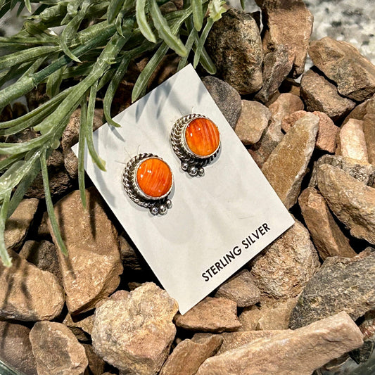 Navajo Sterling Spiny Braided Round Earrings - Earrings - Theresa Smith - Turquoise Sunset!