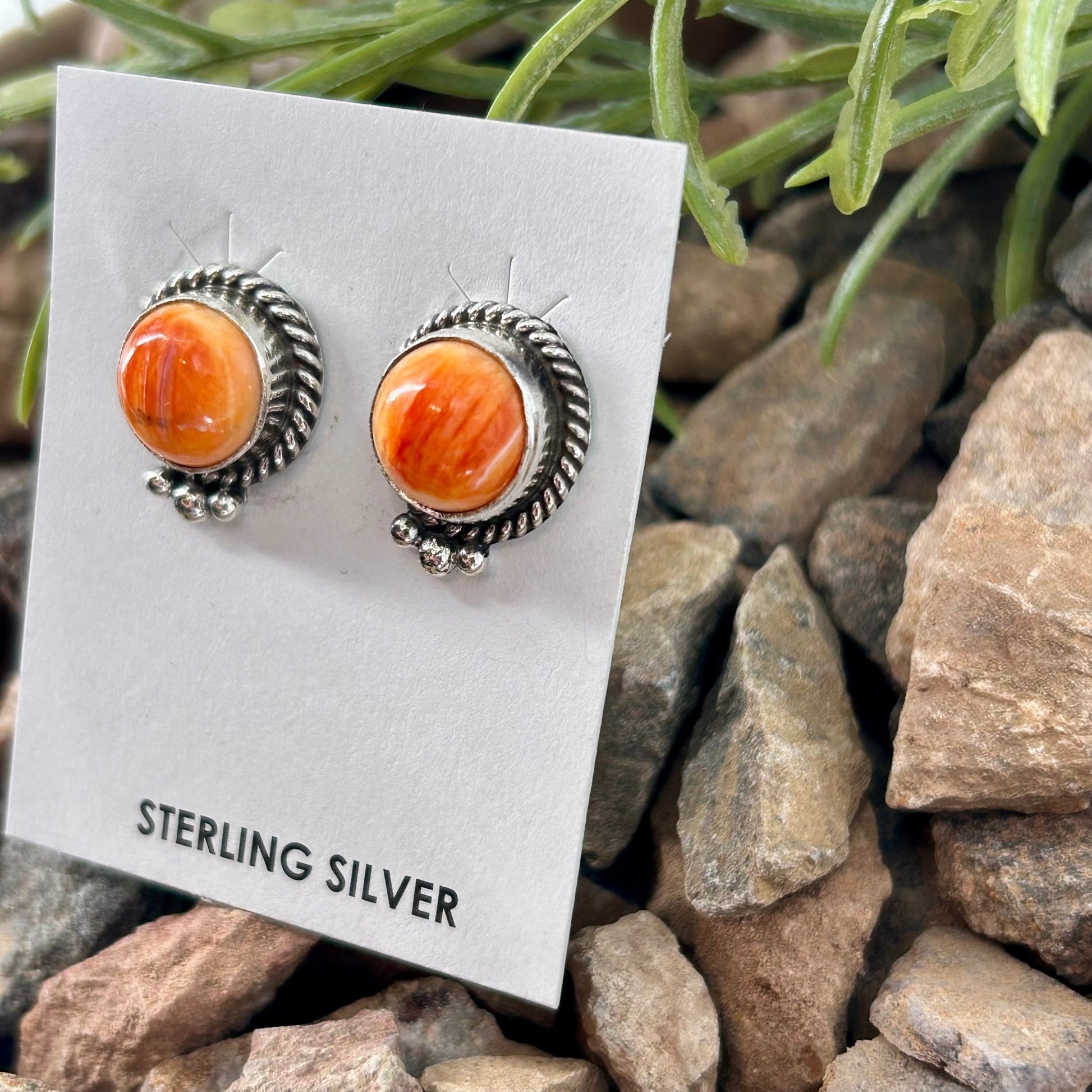 Navajo Sterling Spiny Braided Round Earrings - Earrings - Theresa Smith - Turquoise Sunset!