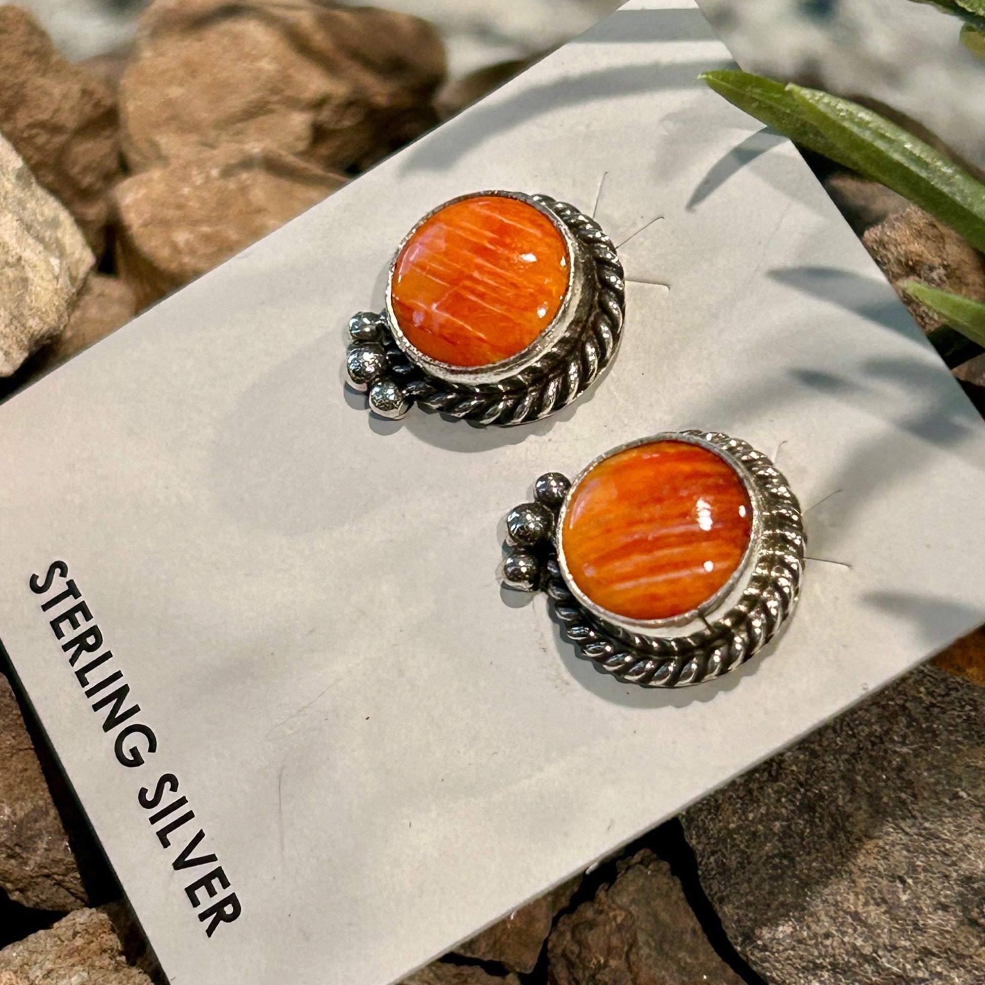 Navajo Sterling Spiny Braided Round Earrings - Earrings - Theresa Smith - Turquoise Sunset!