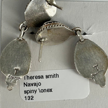 Navajo Sterling Spiny & Onyx Braided Dangle Earrings - Theresa Smith - Turquoise Sunset!