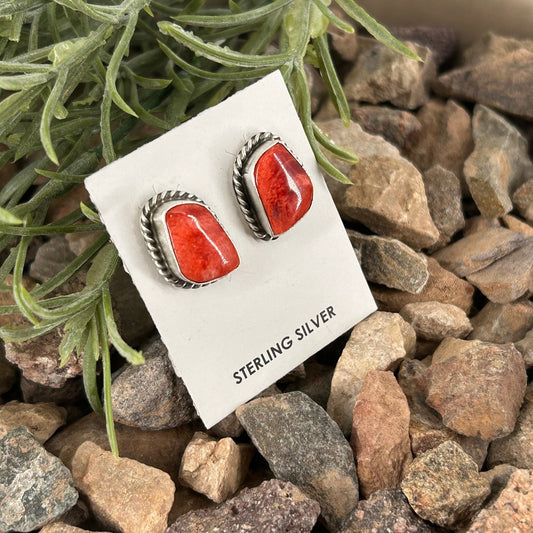 Navajo Sterling Spiny Oyster Braided Rope Earrings - Earrings - Elouise Kee - Turquoise Sunset!