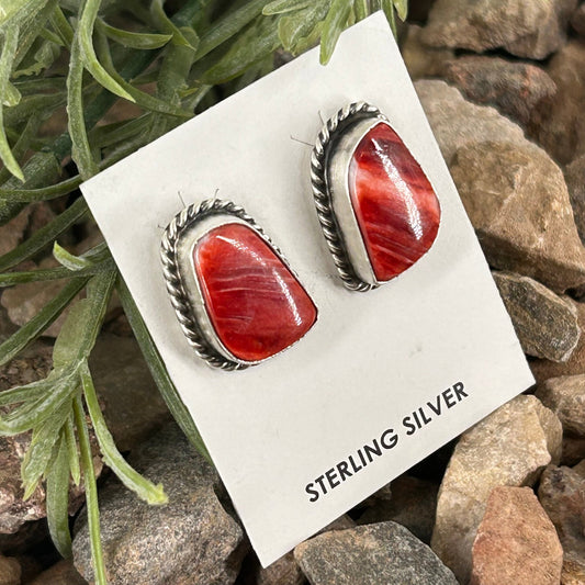 Navajo Sterling Spiny Oyster Braided Rope Earrings - Earrings - Elouise Kee - Turquoise Sunset!