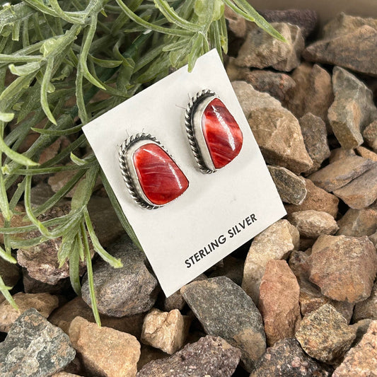 Navajo Sterling Spiny Oyster Braided Rope Earrings - Earrings - Elouise Kee - Turquoise Sunset!