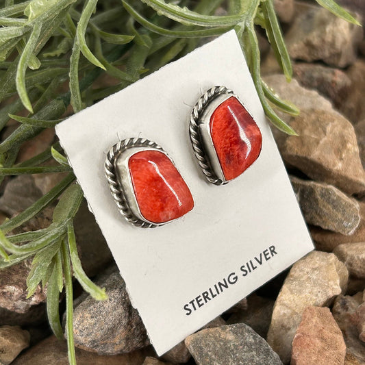 Navajo Sterling Spiny Oyster Braided Rope Earrings - Earrings - Elouise Kee - Turquoise Sunset!