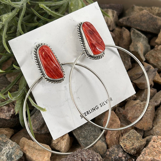 Navajo Sterling Spiny Oyster Braided Rope Hoop Earrings - Earrings - Elouise Kee - Turquoise Sunset!