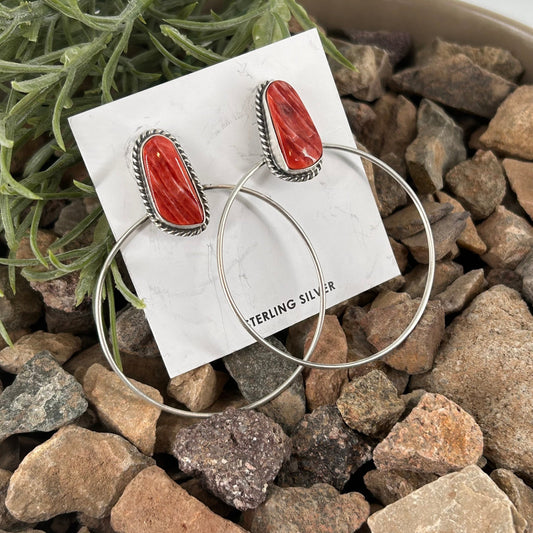 Navajo Sterling Spiny Oyster Braided Rope Hoop Earrings - Earrings - Elouise Kee - Turquoise Sunset!